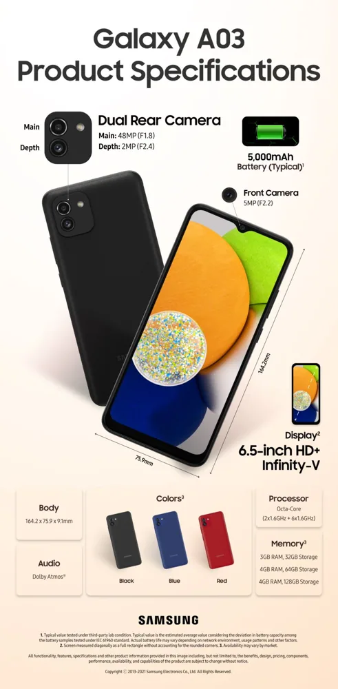 Samsung Galaxy A03 side view